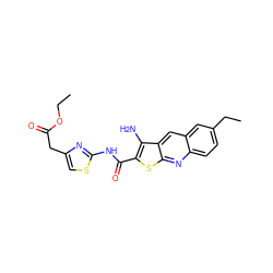 CCOC(=O)Cc1csc(NC(=O)c2sc3nc4ccc(CC)cc4cc3c2N)n1 ZINC000008667173