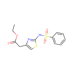 CCOC(=O)Cc1csc(NS(=O)(=O)c2ccccc2)n1 ZINC000000116157