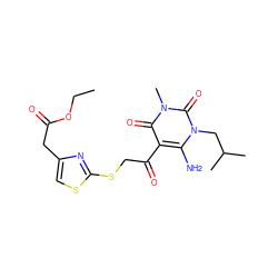 CCOC(=O)Cc1csc(SCC(=O)c2c(N)n(CC(C)C)c(=O)n(C)c2=O)n1 ZINC000003451046