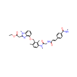 CCOC(=O)Cc1nc2c(OCc3c(C)ccc(N(C)C(=O)CNC(=O)/C=C/c4ccc(C(=O)NC)cc4)c3C)cccc2n1C ZINC000029392564