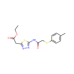 CCOC(=O)Cc1nnc(NC(=O)CSc2ccc(C)cc2)s1 ZINC000002453849