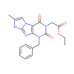 CCOC(=O)Cn1c(=O)c2c(nc3[nH]c(C)cn32)n(Cc2ccccc2)c1=O ZINC000040876884