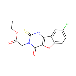 CCOC(=O)Cn1c(=S)[nH]c2c(oc3ccc(Cl)cc32)c1=O ZINC000100506776