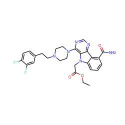 CCOC(=O)Cn1c2cccc(C(N)=O)c2c2ncnc(N3CCN(CCc4ccc(F)c(F)c4)CC3)c21 ZINC000013559666