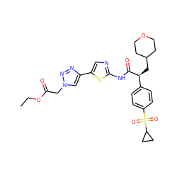 CCOC(=O)Cn1cc(-c2cnc(NC(=O)[C@@H](CC3CCOCC3)c3ccc(S(=O)(=O)C4CC4)cc3)s2)nn1 ZINC000169326291