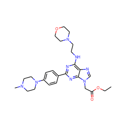 CCOC(=O)Cn1cnc2c(NCCN3CCOCC3)nc(-c3ccc(N4CCN(C)CC4)cc3)nc21 ZINC000208062806