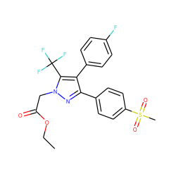 CCOC(=O)Cn1nc(-c2ccc(S(C)(=O)=O)cc2)c(-c2ccc(F)cc2)c1C(F)(F)F ZINC000000836393