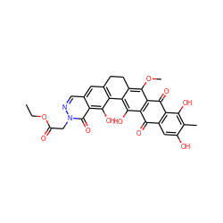 CCOC(=O)Cn1ncc2cc3c(c(O)c2c1=O)-c1c(O)c2c(c(OC)c1CC3)C(=O)c1c(cc(O)c(C)c1O)C2=O ZINC000042988464