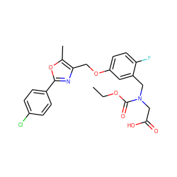 CCOC(=O)N(CC(=O)O)Cc1cc(OCc2nc(-c3ccc(Cl)cc3)oc2C)ccc1F ZINC000653822805