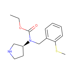 CCOC(=O)N(Cc1ccccc1SC)[C@H]1CCNC1 ZINC000040979538