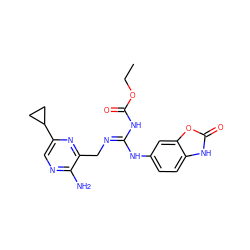 CCOC(=O)N/C(=N/Cc1nc(C2CC2)cnc1N)Nc1ccc2[nH]c(=O)oc2c1 ZINC000473155008