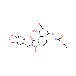 CCOC(=O)N/N=C1/C[C@@H](O)[C@@H](O)[C@@H]2[C@@H]3C(=O)N(Cc4ccc5c(c4)OCO5)C(=O)[C@H]3CC[C@@H]12 ZINC000036387013