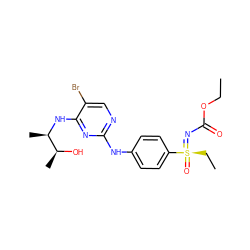 CCOC(=O)N=[S@@](=O)(CC)c1ccc(Nc2ncc(Br)c(N[C@H](C)[C@H](C)O)n2)cc1 ZINC000169694333