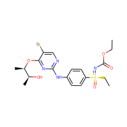 CCOC(=O)N=[S@@](=O)(CC)c1ccc(Nc2ncc(Br)c(O[C@H](C)[C@H](C)O)n2)cc1 ZINC000169694337