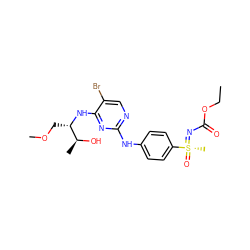 CCOC(=O)N=[S@@](C)(=O)c1ccc(Nc2ncc(Br)c(N[C@@H](COC)[C@H](C)O)n2)cc1 ZINC000169694331