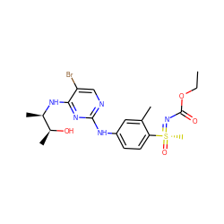 CCOC(=O)N=[S@@](C)(=O)c1ccc(Nc2ncc(Br)c(N[C@H](C)[C@H](C)O)n2)cc1C ZINC000169694335