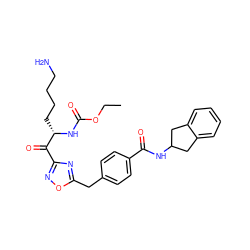 CCOC(=O)N[C@@H](CCCCN)C(=O)c1noc(Cc2ccc(C(=O)NC3Cc4ccccc4C3)cc2)n1 ZINC000014955383