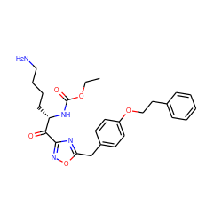 CCOC(=O)N[C@@H](CCCCN)C(=O)c1noc(Cc2ccc(OCCc3ccccc3)cc2)n1 ZINC000034803967