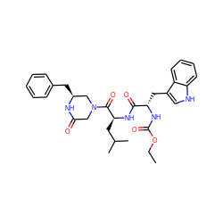 CCOC(=O)N[C@@H](Cc1c[nH]c2ccccc12)C(=O)N[C@@H](CC(C)C)C(=O)N1CC(=O)N[C@@H](Cc2ccccc2)C1 ZINC000027991745