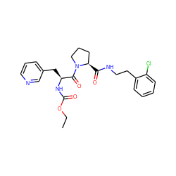 CCOC(=O)N[C@@H](Cc1cccnc1)C(=O)N1CCC[C@H]1C(=O)NCCc1ccccc1Cl ZINC000095598631