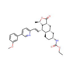 CCOC(=O)N[C@@H]1CC[C@@H]2[C@@H](C1)C[C@H]1C(=O)O[C@H](C)[C@H]1[C@H]2/C=C/c1ccc(-c2cccc(OC)c2)cn1 ZINC000044281581