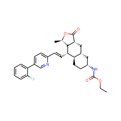 CCOC(=O)N[C@@H]1CC[C@@H]2[C@@H](C1)C[C@H]1C(=O)O[C@H](C)[C@H]1[C@H]2/C=C/c1ccc(-c2ccccc2F)cn1 ZINC000049881631