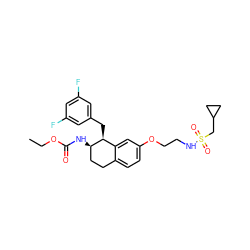 CCOC(=O)N[C@@H]1CCc2ccc(OCCNS(=O)(=O)CC3CC3)cc2[C@@H]1Cc1cc(F)cc(F)c1 ZINC000202733942