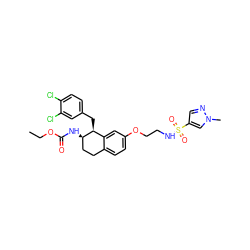 CCOC(=O)N[C@@H]1CCc2ccc(OCCNS(=O)(=O)c3cnn(C)c3)cc2[C@@H]1Cc1ccc(Cl)c(Cl)c1 ZINC000143194753