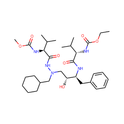 CCOC(=O)N[C@H](C(=O)N[C@@H](Cc1ccccc1)[C@H](O)CN(CC1CCCCC1)NC(=O)[C@@H](NC(=O)OC)C(C)C)C(C)C ZINC000026954830