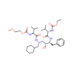 CCOC(=O)N[C@H](C(=O)N[C@@H](Cc1ccccc1)[C@H](O)CN(CC1CCCCC1)NC(=O)[C@@H](NC(=O)OCCOC)C(C)C)C(C)C ZINC000026950447