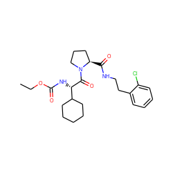 CCOC(=O)N[C@H](C(=O)N1CCC[C@H]1C(=O)NCCc1ccccc1Cl)C1CCCCC1 ZINC000095600230