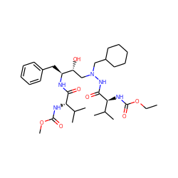 CCOC(=O)N[C@H](C(=O)NN(CC1CCCCC1)C[C@@H](O)[C@H](Cc1ccccc1)NC(=O)[C@@H](NC(=O)OC)C(C)C)C(C)C ZINC000026957195