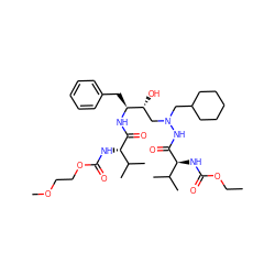 CCOC(=O)N[C@H](C(=O)NN(CC1CCCCC1)C[C@@H](O)[C@H](Cc1ccccc1)NC(=O)[C@@H](NC(=O)OCCOC)C(C)C)C(C)C ZINC000026950309