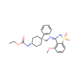 CCOC(=O)N[C@H]1CC[C@](C/N=C2/NS(=O)(=O)c3cccc(OC)c32)(c2ccccc2)CC1 ZINC000473116253