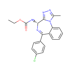 CCOC(=O)N[C@H]1N=C(c2ccc(Cl)cc2)c2ccccc2-n2c(C)nnc21 ZINC000096284857