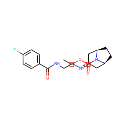 CCOC(=O)N1[C@H]2CC[C@@H]1C[C@@H](NCCNC(=O)c1ccc(F)cc1)C2 ZINC000101505634