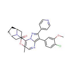 CCOC(=O)N1[C@H]2CC[C@H]1CC(c1ccnc3c(-c4ccc(Cl)c(OC)c4)c(-c4ccncc4)nn13)C2 ZINC000100095860