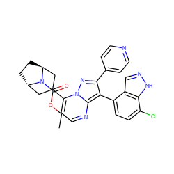 CCOC(=O)N1[C@H]2CC[C@H]1CC(c1ccnc3c(-c4ccc(Cl)c5[nH]ncc45)c(-c4ccncc4)nn13)C2 ZINC000101299421