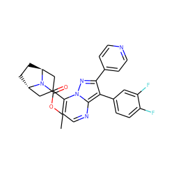 CCOC(=O)N1[C@H]2CC[C@H]1CC(c1ccnc3c(-c4ccc(F)c(F)c4)c(-c4ccncc4)nn13)C2 ZINC000100095812