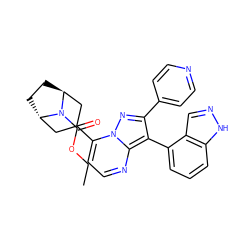 CCOC(=O)N1[C@H]2CC[C@H]1CC(c1ccnc3c(-c4cccc5[nH]ncc45)c(-c4ccncc4)nn13)C2 ZINC000100467502