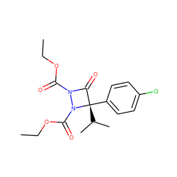 CCOC(=O)N1C(=O)[C@@](c2ccc(Cl)cc2)(C(C)C)N1C(=O)OCC ZINC000015924758