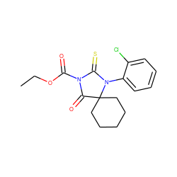 CCOC(=O)N1C(=O)C2(CCCCC2)N(c2ccccc2Cl)C1=S ZINC000004406328