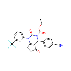 CCOC(=O)N1C(=O)N(c2cccc(C(F)(F)F)c2)C2=C(C(=O)CC2)[C@H]1c1ccc(C#N)cc1 ZINC000224585868