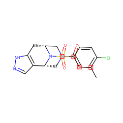 CCOC(=O)N1C[C@@H]2c3cn[nH]c3C[C@H](C1)N2S(=O)(=O)c1ccc(Cl)cc1 ZINC000045317579