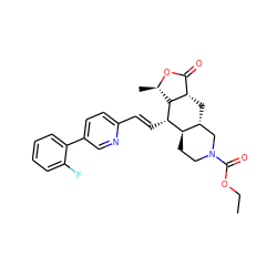 CCOC(=O)N1CC[C@@H]2[C@H](C[C@H]3C(=O)O[C@H](C)[C@H]3[C@H]2/C=C/c2ccc(-c3ccccc3F)cn2)C1 ZINC000028712081