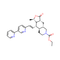 CCOC(=O)N1CC[C@@H]2[C@H](C[C@H]3C(=O)O[C@H](C)[C@H]3[C@H]2/C=C/c2ccc(-c3ccccn3)cn2)C1 ZINC000028712082