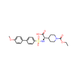 CCOC(=O)N1CCC([C@@H](NS(=O)(=O)c2ccc(-c3ccc(OC)cc3)cc2)C(=O)O)CC1 ZINC000013863401