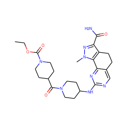 CCOC(=O)N1CCC(C(=O)N2CCC(Nc3ncc4c(n3)-c3c(c(C(N)=O)nn3C)CC4)CC2)CC1 ZINC000045355376