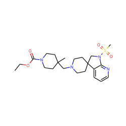 CCOC(=O)N1CCC(C)(CN2CCC3(CC2)CN(S(C)(=O)=O)c2ncccc23)CC1 ZINC000169349360