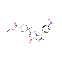 CCOC(=O)N1CCC(C)(c2cc(=O)n3nc(C)c(-c4ccc([N+](=O)[O-])cc4)c3[nH]2)CC1 ZINC001772614457